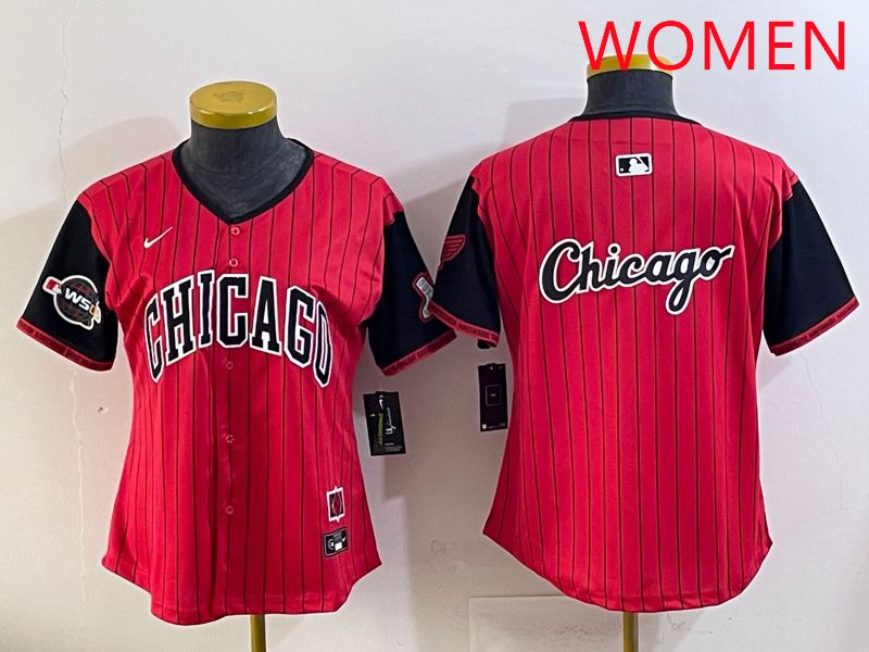 Women Chicago White Sox Blank Red Stripe Joint Name Nike 2025 MLB Jersey style 16->women mlb jersey->Women Jersey